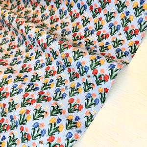 RP1107-LB2 Curio - Tulips - Light Blue Fabric, Apparel Fabric, Rifle Paper Co fabric, Cotton n Steel