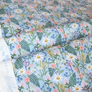 Wildwood - Wildflower - Blått tyg RP106-BL1, bomull+stål - Rifle Paper Co, Wildwood-kollektionen, Blått tyg, Modernt tyg