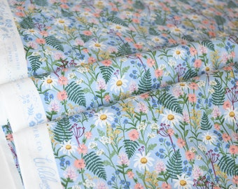 Wildwood - Wildflower - Blue Fabric RP106-BL1, Cotton+Steel - Rifle Paper Co, Wildwood Collection, Blue Fabric, Modern Fabric