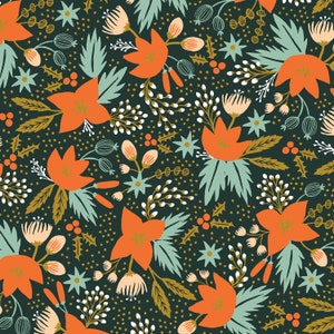 RP602-EV1M Holiday Classics - Poinsettia - Evergreen Metallic Fabric, Gold Metallic fabric, Floral fabric
