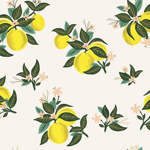 Rifle Paper Co, RP301-LE3M Primavera, Citrus Blossom Lemon Metallic Fabric, 100% quilting cotton, quilt weight fabric