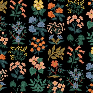 Wildflower Field-Black CANVAS Fabric, Rifle Paper Co. Cotton Linen Blend, Meadow Collection, Upholstery Fabric, Cotton+Steel Fabrics