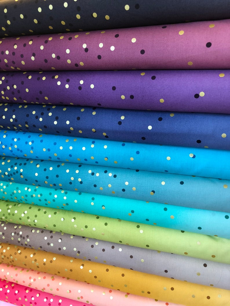 Ombre Confetti Fabric Graphite Grey 10807 13M Gold Metallic Etsy