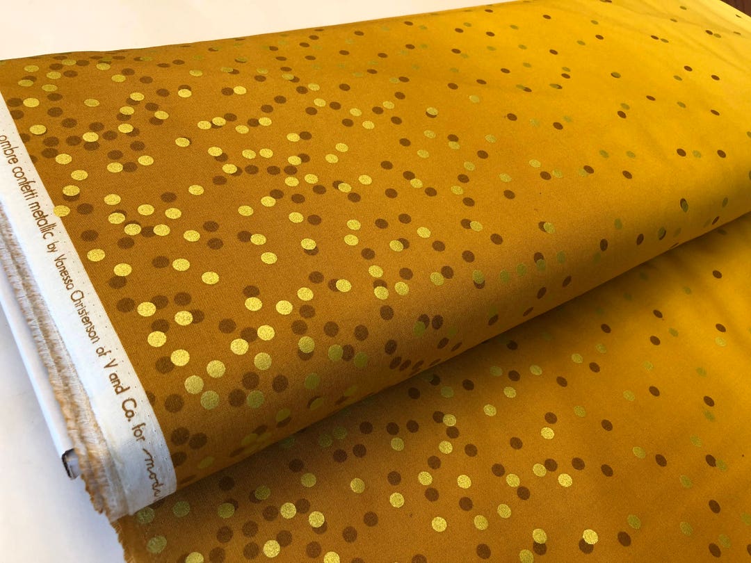 Ombre Confetti Fabric,mustard 10807 213M Gold Metallic Fabric, Wedding Fabric, Quilting Cotton