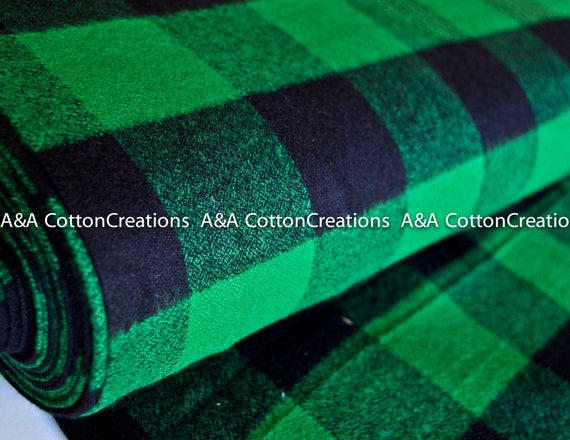 Green Buffalo Plaid Fabric - Quality COTTON Flannel Fabric by the Yard- Mammoth Flannel from Robert Kaufman, Apparel Fabric, 3/4 Plaid C9