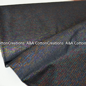Laatste stukken metallic regenboog 963 Essex linnen, zwart garen geverfd linnen, veelkleurige glitterstof, kledingstof, linnenstof, Robert Kaufman
