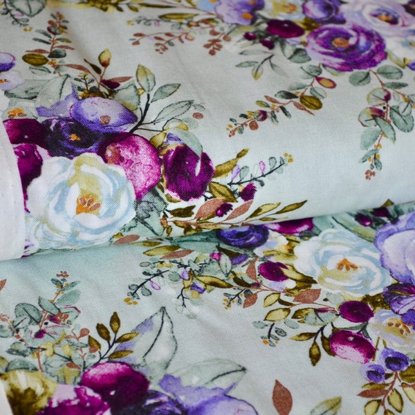 Last piece 27"x 44" PS100-SA1M Lilac&Sage-Bouquet-Sage Copper Pearl Metallic Fabric,Cotton+Steel Rifle Paper Co,100% quilting cotton
