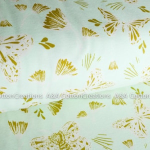 NEW Organic Jersey fabric, Butterfly Fabric, Knit Fabric, Sweetly Sings Golden in Knit, Art Gallery Fabric, Jersey Fabric, Legging fabric
