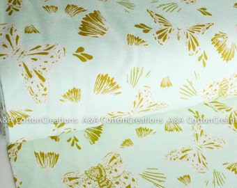 NEW Organic Jersey fabric, Butterfly Fabric, Knit Fabric, Sweetly Sings Golden in Knit, Art Gallery Fabric, Jersey Fabric, Legging fabric