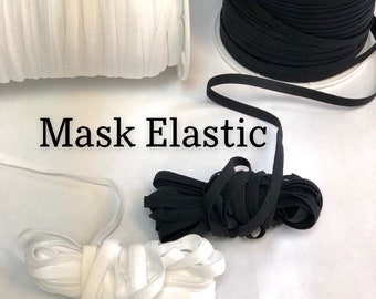 Elastic for face mask, Black o White Soft Elastic, 1/4" Soft Elastic, Flat Elastic for face mask, Made in USA, By the Yard, Choose Size