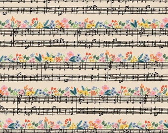 NEW RP903-CR1 Music Notes - Cream Fabric, Bramble Collection, Apparel Fabric, Rifle Paper Co fabric, Cotton n Steel