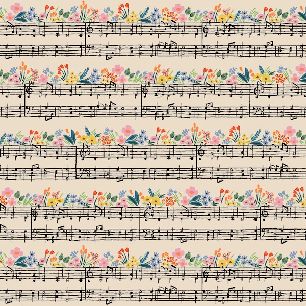 RP903-CR1 Music Notes - Cream Fabric, Bramble Collection, Apparel Fabric, Rifle Paper Co