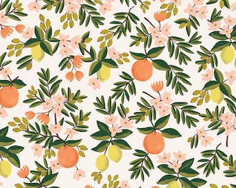 Rifle Paper Co, Primavera Citrus Floral RP300-CR1, Cream Fabric,  100% quilting cotton, quilt weight fabric