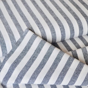 Essex Yarn Dyed  Indigo Classic Wovens, 1/2&quot; Navy Striped Linen blend, Essex Wovens Stripe Indigo, Linen cotton fabric, apparel fabric