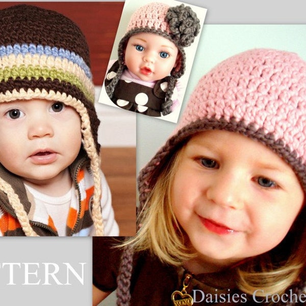 Doll and Me. Pattern pdf. Stripes for Everybody earflap hat. 6 sizes. (014)