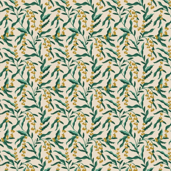 RP1006-CR1M Lily print- Cream Metallic Fabric, Vintage Garden Collection, Apparel Fabric, Rifle Paper Co fabric, Cotton n Steel