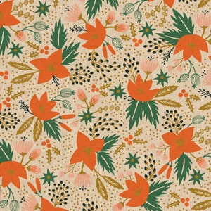 HolidaClassics CANVAS RP602-CR3UCM Poinsettia-Unbleached Canvas Metallic, Rifle Paper Cotton Linen Upholstery Fabric