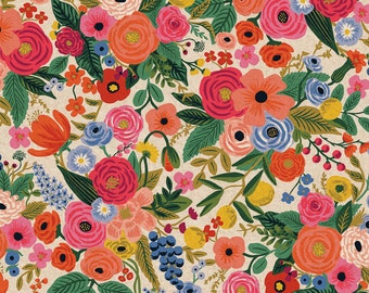 Tela de tapicería Garden Party Pink CANVAS RP100-PI3C, Rifle Paper Co., mezcla de algodón y lino, colección Wildwood, algodón y acero