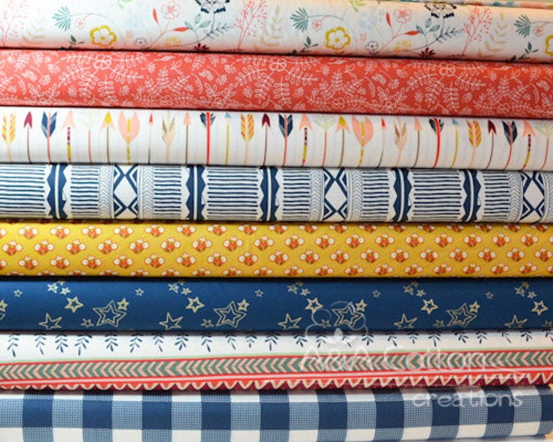 Quilt Cotton Fabric Scandinavian Vintage Colorful Leaf Fat Quarter Half Yard