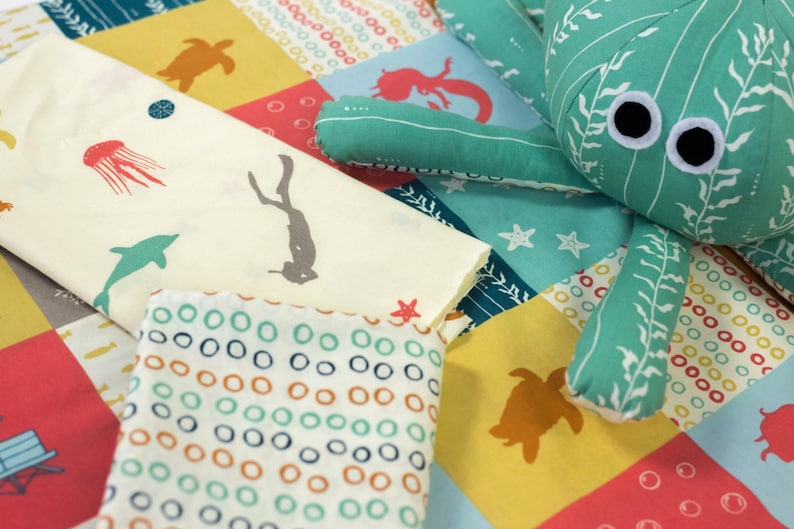 Quilting Weight Bubble Rings Girl print from Beyond the Sea collection Birch fabric ORGANIC Cotton Fabric Certified Organic Cotton