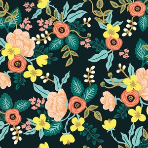 Rifle Paper Co, Primavera Birch RP304-BK1, Black Fabric, 100% quilting cotton, quilt weight fabric