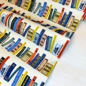 RP1103-CR1M Curio - Book Club - Cream Metallic Fabric, Apparel Fabric, Rifle Paper Co fabric, Cotton n Steel