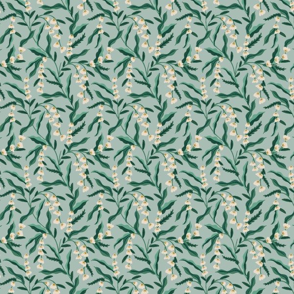 RP1006-MI2M Lily - Mint Metallic Fabric, Vintage Garden Collection, Apparel Fabric, Rifle Paper Co fabric, Cotton n Steel