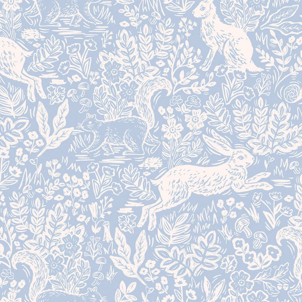 Wildwood - Fable - Blue Fabric, Cotton+Steel - Rifle Paper Co, Wildwood Collection, Apparel Fabric, Modern Fabric