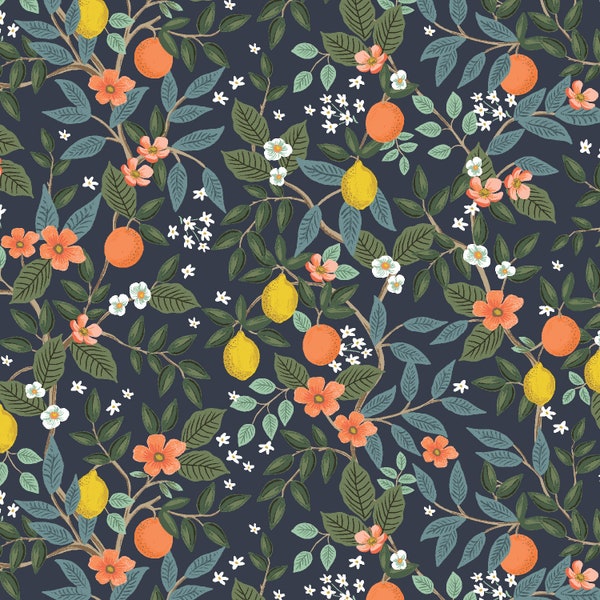 NEW RP900-NA3 Citrus Grove - Navy Fabric, Bramble Collection, Apparel Fabric, Rifle Paper Co fabric, Cotton n Steel