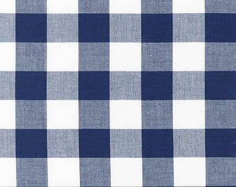 Navy 1" Plaid Cotton, Carolina Gingham, Yarn Dyed Fabric,Navy White Plaid Quilting fabric, Apparel Fabric, Gingham cotton, Robert Kaufman