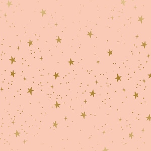 May include: A pink background with a gradient of gold stars of different sizes. The stars are scattered randomly across the background.