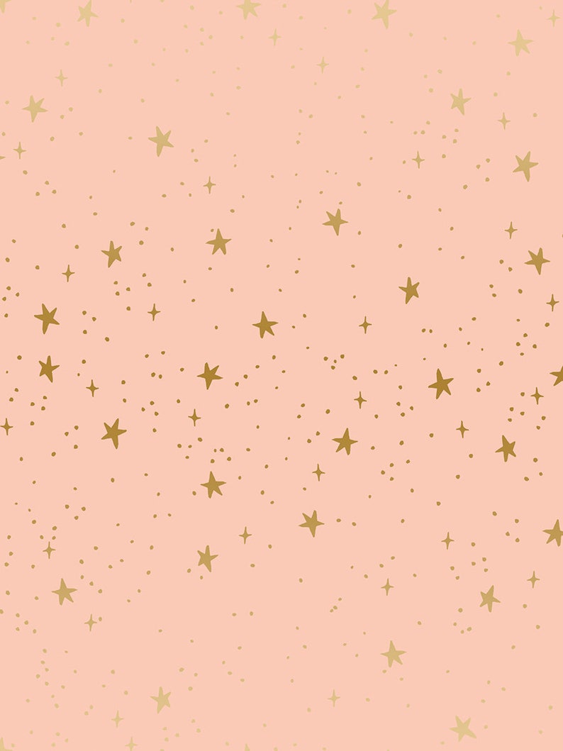 May include: A pink background with a gradient of gold stars of different sizes. The stars are scattered randomly across the background.
