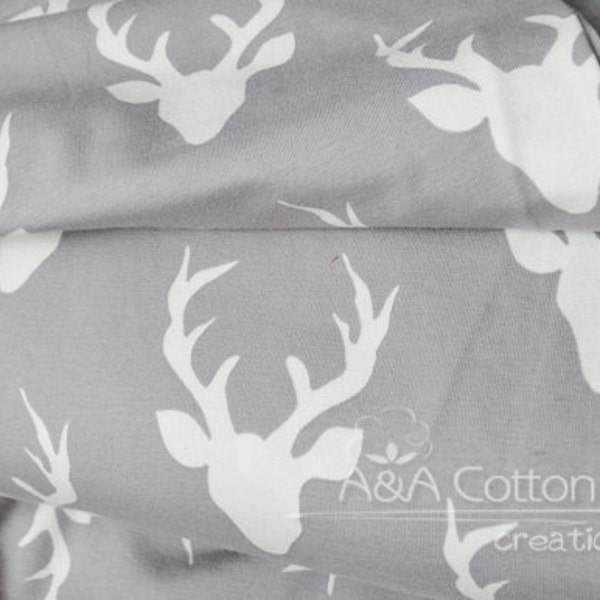 Last Piece-Stretch fabric, KNIT Jersey Cotton Fabric, Buck Forest Mist in Knit, Hello Bear Collection, Art Gallery Fabric, Legging knit