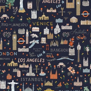 NUOVO tessuto World Traveler Navy, RP800-NA3 Cotton+Steel Rifle Paper Co, collezione Bon Voyage, 100% cotone fine, tessuto per abbigliamento, tessuto moderno