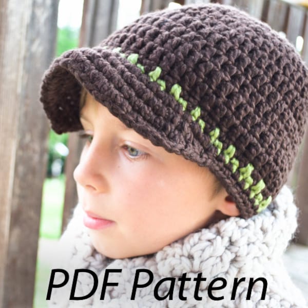 Crochet pattern pdf Taylor Visor beanie hat for boys, girls and teen. 8 sizes.(031)