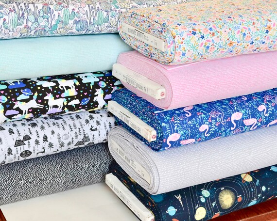 Dear Stella Designs Leggings fabric Jersey KNIT Cotton Fabric,MOONSCAPE Grey in Knit Gray White print Girl knit Apparel Fabric