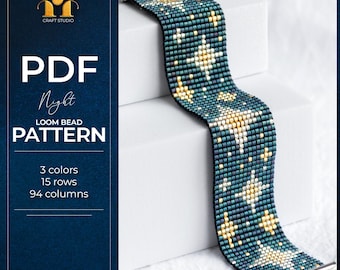 Patrón para telar Miyuki: Cielo nocturno, patrón para pulsera de cuentas / diagrama de abalorios Miyuki (descarga instantánea en PDF)