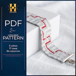 Loom Bead Pattern, Miyuki Delica Bracelet Pattern, White Bead Bracelet Tutorial, DIY Jewelry Pattern, PDF instant download - Line