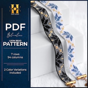Miyuki Delica Loom-armbandpatroon, zwartgoud en blauwwit (pdf-kralentabel)
