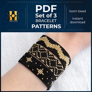 Black Gold Miyuki Delica Loom Pattern Bundle PDF, Set of 3 Beading Charts, Geometric Seed Bead Designs, Bead Loom Pattern Collection