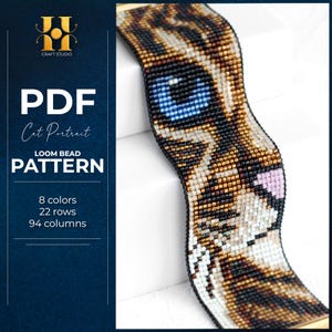 Cat Portrait Miyuki Delica Pattern, Realistic Cat Bead Loom Pattern PDF, Animal Beading Chart, Seed Bead Pattern, PDF Instant Download