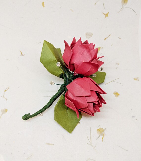 Origami Boutonniere Paper Flower Rose Boutonniere Origami Rose Flower Origami Bouquet Wedding Boutonniere Red Boutonniere