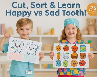 Actividad de dientes felices vs. tristes: Kit de salud dental para niños (archivo PDF A4 descargable)