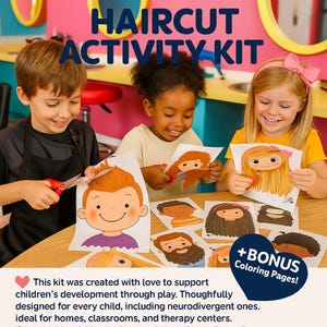 Hair Salon Pretend Play Kit: Kids&#39; Scissor Skills Activity (PDF + Bonus Pages