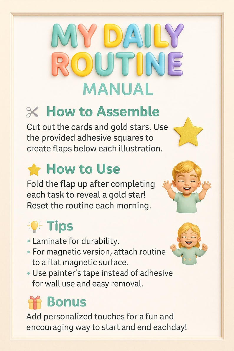 Kids Daily Routine Chart: Visual Morning & Evening Schedule With Reward ...