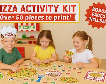 Kit di attività stampabile sulla pizza: gioco di finzione, gioco di conteggio (download digitale)