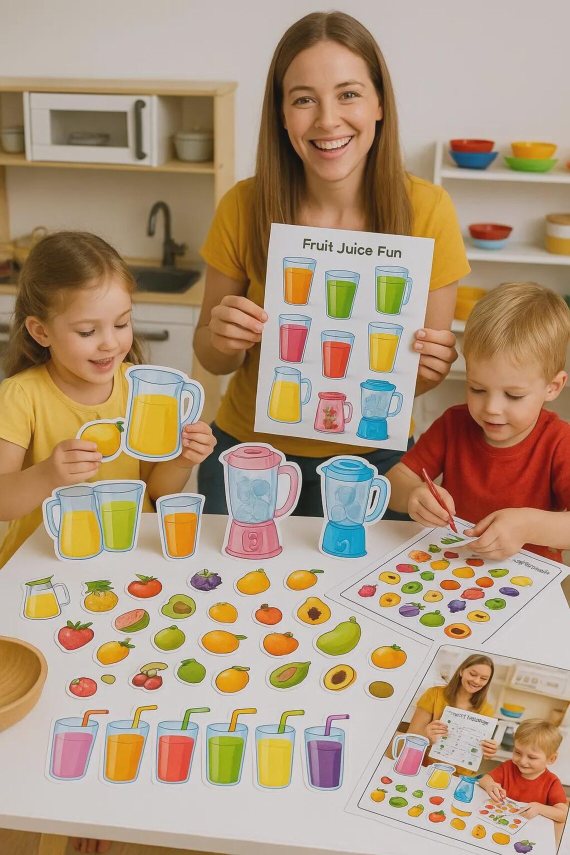 Juice Math Activity Juice Time! Printable Activity Kit: Cut, Match & Blend Fun - Etsy
