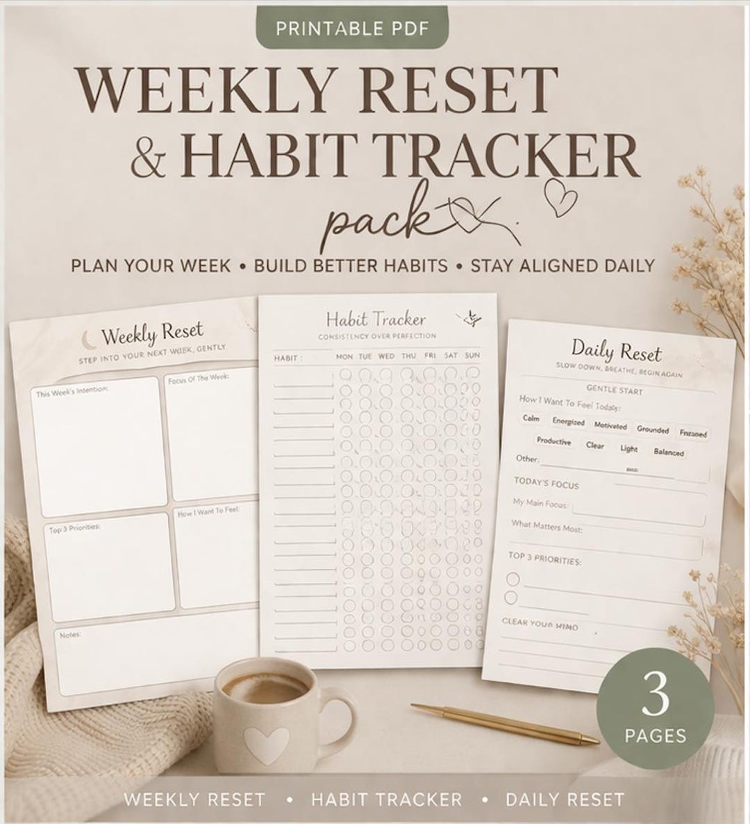 Weekly Reset Planner & Habit Tracker Pack - Etsy
