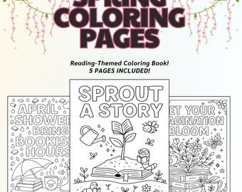 Coloriages de printemps livresques | 5 feuilles à colorier imprimables sur le thème de la lecture | Amoureux des livres en téléchargement numérique