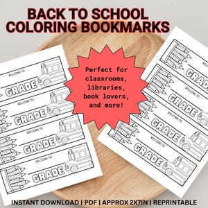 Coloring Back to School Bookmark Printable | Fill in Grade | First Day of School Activity for Kids | PDF & PNG Student Bookmark